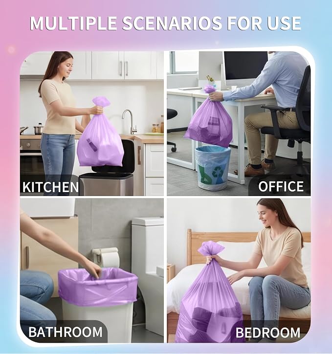 Medium 6 Gallon Trash Bags Unscented, 0.94 Mil, Purple, 150 Count | 22 Liter Garbage Bag, Plastic Waste Basket Can Liners, Thick, Leakproof, Tear Resistant, for Bathroom Office Kitchen Bulk