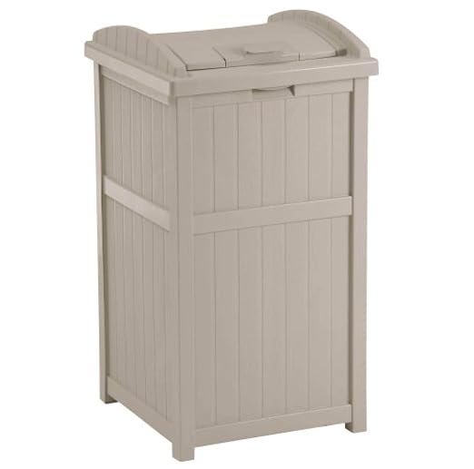 Suncast 2 Pack 15.75" x 16" x 31.6" Trash Hideaway 33 Gallon Resin Outdoor Commercial Garbage Container with Lid for Backyard, Deck, or Patio in Taupe