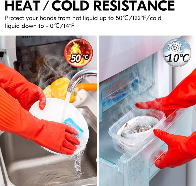 Vgo... Latex Reusable Cleaning Gloves,Long Sleeve Kitchen Gloves(RB2143) | 20cm long sleeve,extra thick,dishwashing,household,painting,gardening,pet care,car washing,bathroom,hair dyeing