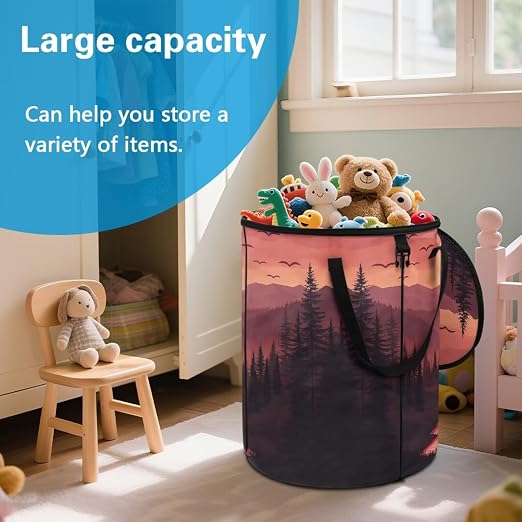 Sunset Outdoor Trash Can with Lid 20+ Gallon Collapsable Trash Can for Camping Waterproof Garbage Bags for Car, RV's, Bedroom, Yard Storage Bin