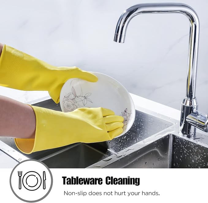 Rubber cleaning gloves 3 or 6 Pairs for Household,Reuseable dishwashing gloves for Kitchen.