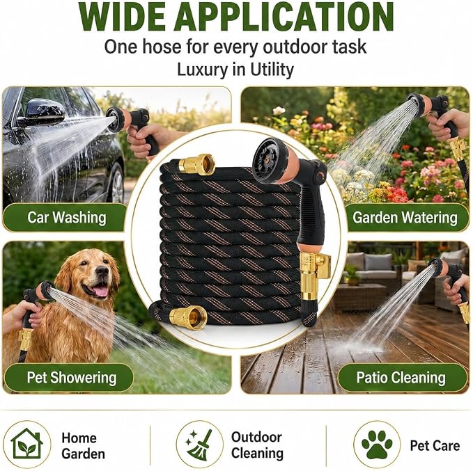Flexible Garden Hose 100ft,Ultra Lightweight Water Hoses,Leak-Proof,Sturdy | Anti-burst Fabric with 10 Function Sprayer and 3/4" Solid Brass Fittings,Kink-Free&expandable,hose for Yard,Lawn,Outdoor