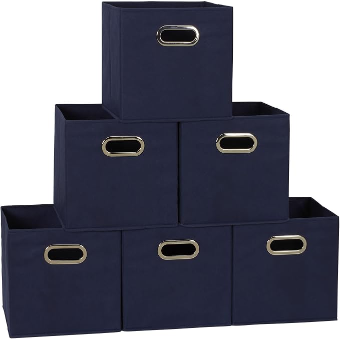 Household Essentials 81-1 Foldable Fabric Storage Bins | Set of 6 Cubby Cubes with Handles | Navy Blue, 6 lbs (Pack of 6)