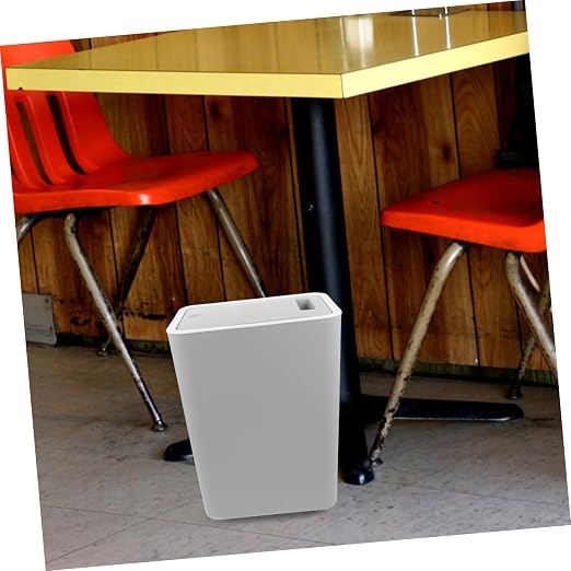 Slim Trash Can with Pop-up Lid Stylish Rectangular Waste Bin for Kitchen Bathroom and Office Easy Clean Grey Design for Indoor Waste Management