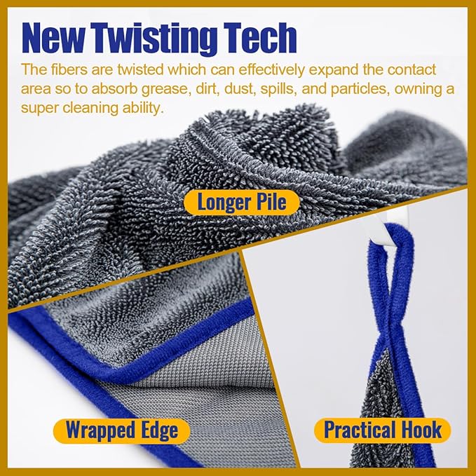 Airlab Microfiber Towels Cars Wash Drying Cleaning Cloth, Grey-Blue | Thick Plush Auto Detailing Super Absorbent for Interior & Exterior Lint Free, Streak Free, 35 x 24 Inch, Pack of 1
