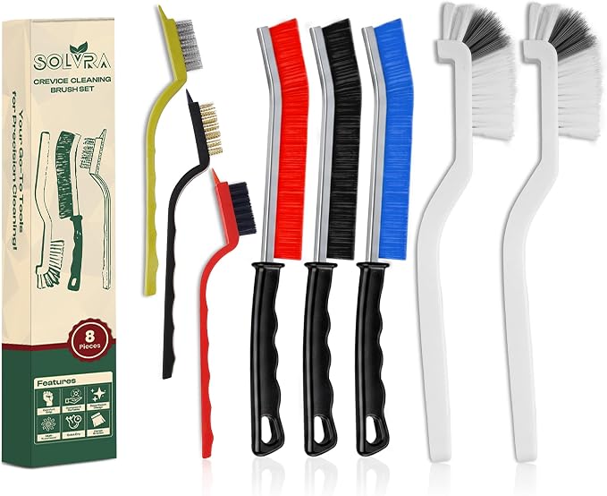 8 Pcs Crevice Cleaning Brush Set Hard Bristle Tools for Narrow Spaces | Multi-Purpose Grout Brush for Bathroom, Shower, Window Tracks & Kitchen Cleaning, Perfect for Gaps, Grooves and Tight Areas