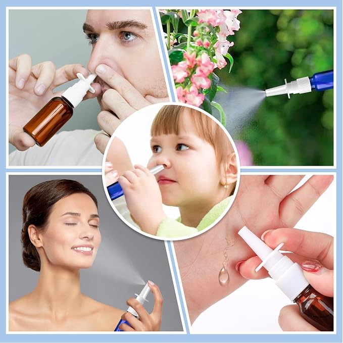 6 Pcs Nasal Spray Bottle, 10ML/0.35OZ 3 Pcs Brown Refillable Glass Fine Mist Empty Nasal Spray Bottle with 2 Funnels and 1 Labels