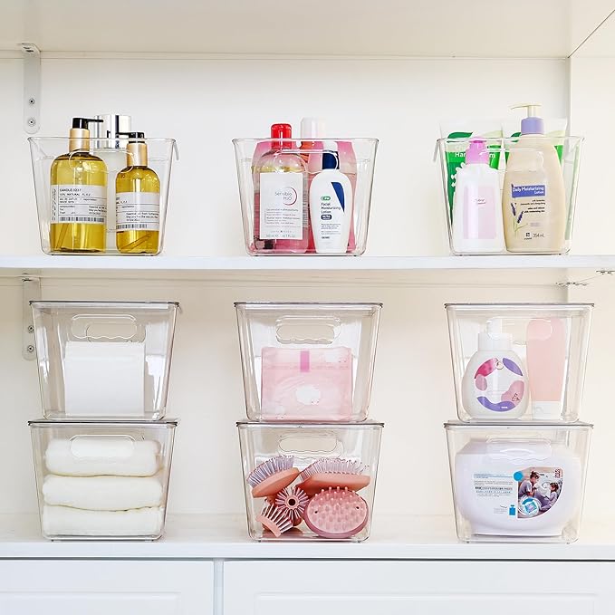 Vtopmart 6 Pack Clear Stackable Storage Bins with Lids and Handles, Large | BPA-free Plastic, Organize Vertically, For Pantry Kitchen Fridge Cabinet Closet Bathroom, Built to Last, Easy to Move