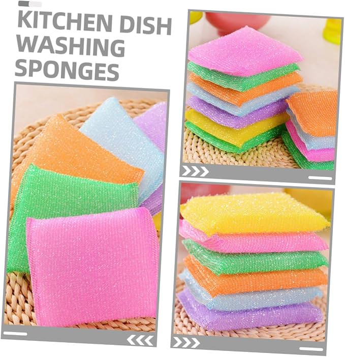 20pcs Non Scratch Dish Scrubbing Pads Kitchen Sponges for Washing Dishes Soft and Sponge Material Powerful Stain Removal Scratch Scourers for Utensils and Hard Random Color