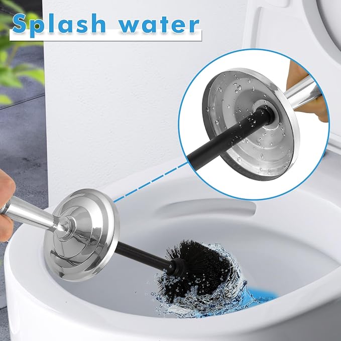 Chrome Toilet Brush and Holder Set，Toilet Bowl Brush and Holder | Heavy Duty Toilet Brush for Bathroom, Stainless Steel Toilet Cleaner Brush,Deep Cleaning,Space Saving,Covered Brush