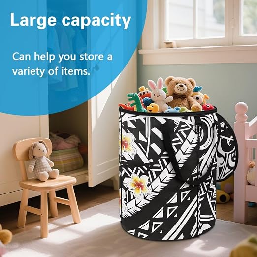 BIGCARJOB Polynesia Floral Recycle Trash Can Storage Outdoor Portable Trash Can Large Pop-Up Waste Bin Bag for Camping Beach Travel, 22.83x17.71 in