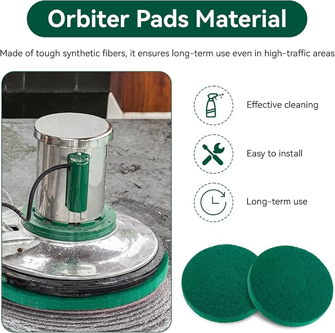 12 Inch Cleaning Orbiter Pads 437.056 for Oreck 550MC Orbiter Floor Machine | Commercial Green Scrubbing Pad, Orbital Buffer Pats for Tile, Hardwood, Marble Floors