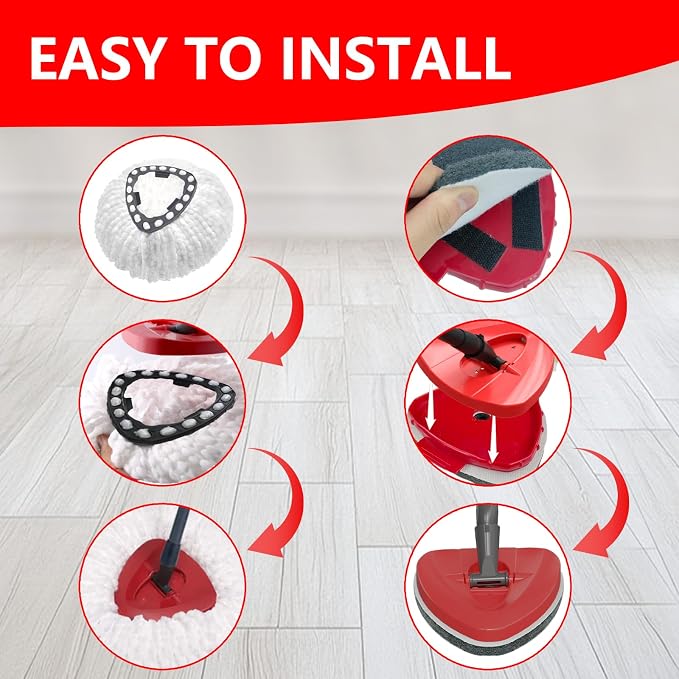 7 Pack Spin Mop Replace Head for O Cedar EasyWring 1 Tank, Includes 4 Microfiber Mop Replacement Refill, 2 Prone to Foaming Scrubber Sponge Brushes & 1 Connector for Kitchen, Bathrooms, Glass