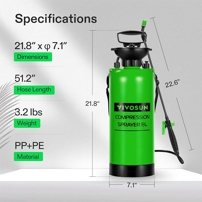 VIVOSUN 2-Gallon Pump Pressure Sprayer | Lawn & Garden Water Sprayer with Adjustable Shoulder Strap, for Spraying Plants, Garden Watering and Household Cleaning