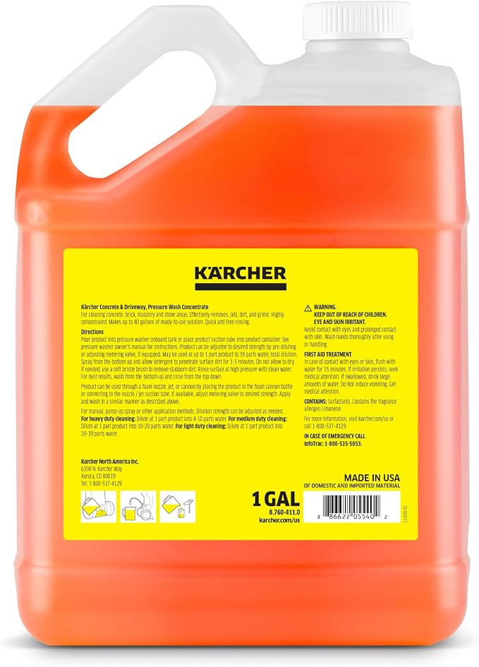 KÄRCHER Concrete & Driveway Cleaner for Pressure Washers, up to 40 Gal | Removes Dirt and Grime from Concrete, Brick, Masonry, and Stone, Highly Concentrated, Makes up to 40 Gal of Cleaner
