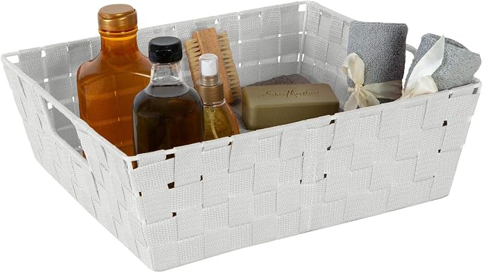 Simplify 2 Pack Large Storage Shelf Totes with Woven Strap in Heather Grey | Decorative | Baskets | Organization | Accessories | Drawer | Desk | Closet | Bathroom | Bedroom | Nursery | Toys | Gifts
