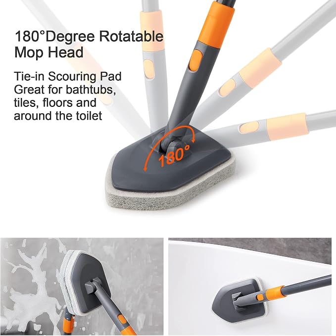 CLEANHOME Tile Tub Scrubber Brush with 3 Different Function Cleaning Heads and 56" Extendable Long Handle-No Scratch Shower Scrubber for Cleaning Bathroom Kitchen Toilet Wall,Bathtub,Sink