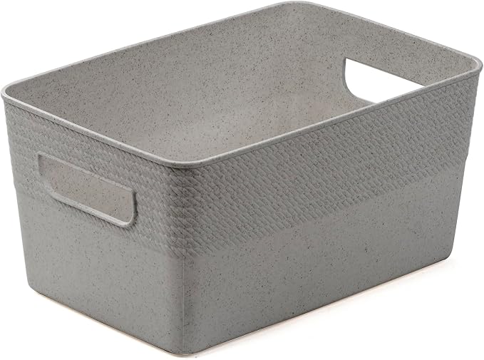 BINO | Plastic Storage Bins, 5 Liter - 3 Pack, Natural Grey | THE BRAIDED COLLECTION | Plastic Bins for Organization | Woven Storage Baskets for Organizing Pantry Shelf Organizer Basket Container Bin