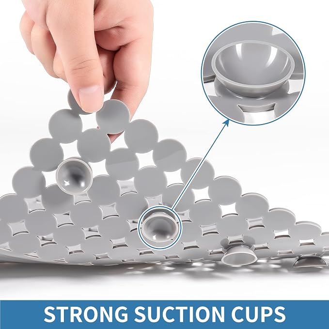 Bligli Plastic Sink Saddle, Sink Divider Mat with Strong Suction Cups, Kitchen Divided Sink Protector Mat for Glassware Dishes, Easy to Clean and No Smell, 9.5" x 12", Grey