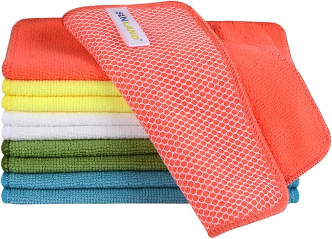 Dish Cloth for Washing Dishes Kitchen Washcloth Cleaning Cloth | 7.87x7.87inch 10pack Kitchen Towels Rags, Microfiber Cleaning Cloths, Wash Cloths with Poly Scour Side,Wholesale, Assorted