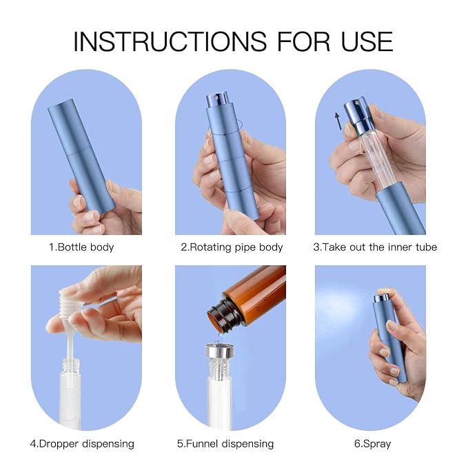 Tekson 10ml Travel Perfume Atomizer, Cologne Spray Bottle, Coffee Sprayer | Mini spray bottle refillable, for espresso, RDT, water, coffee bean, small size, twist up, portable, for men & women, blue