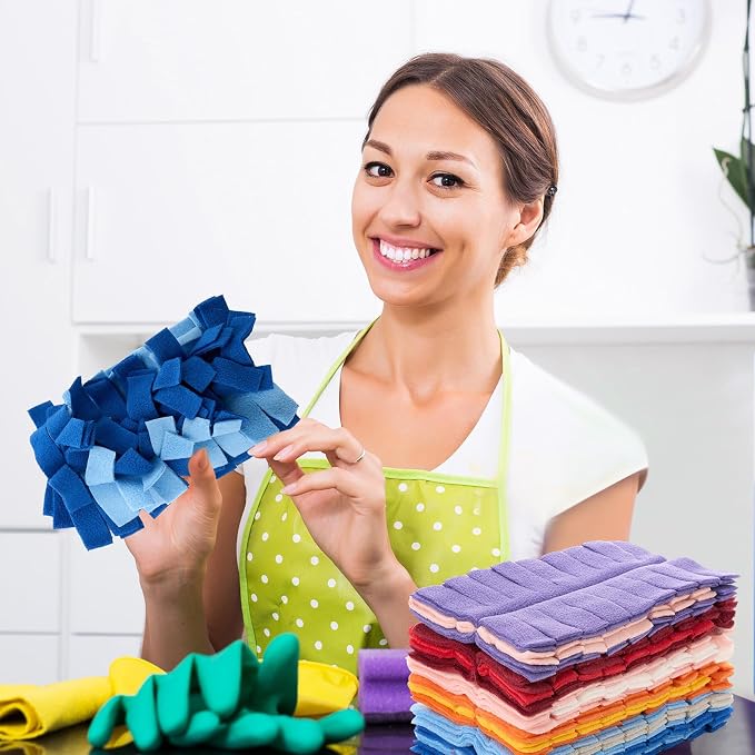 Zubebe 12 Pcs Reusable Duster Refills Fleece,Colorful | Soft Polyester Fiber Flat Duster Refill Multi Surface Washable Cleaning Pad Tools for Home, Blinds, Car, Pet, Furniture, Fans