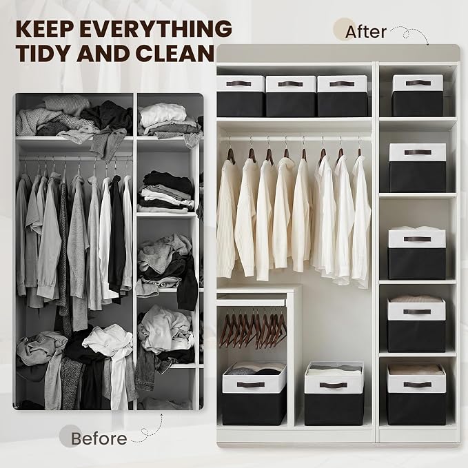 Large Storage Bins for Shelves 4 Pack, Closet Storage Baskets for Clothes Blanket Beddings Towels, Collapsible Fabric Closet Organizer Bins with Handles/ Laundry Room Organization