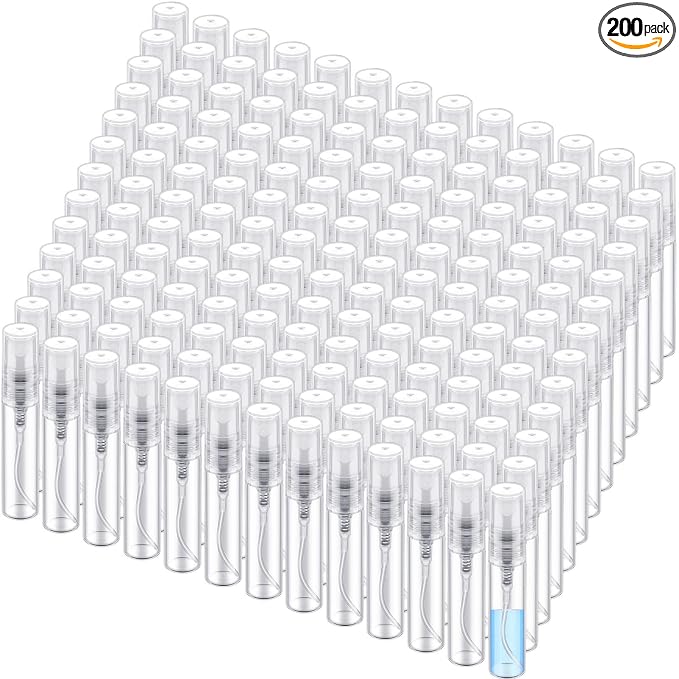 Zhehao 200 Pcs Mini Spray Bottles 5 ml Clear Glass Perfume Bottles Refillable Fine Mist Perfume Atomizer Portable Empty Sample Containers for Cleaning, Essential Oils, Travel (Clear Cap)