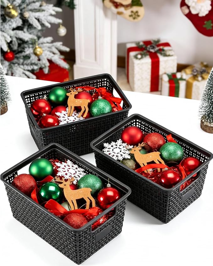 EOENVIVS Set of 6 Baskets For Organizing, Plastic Storage Bins and Small Basket for Organization and Storage Shelves Drawers Desktop Closet Playroom Classroom Office, Black