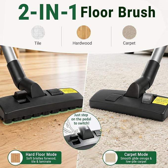 EZ SPARES 1-1/4" Vacuum Brush for Hardwood & Carpet | Universal 2-in-1 flip head. Fits Hoover, Eureka, Rainbow, Shop Vac, Bissell, Kenmore & most brands via included adapter.