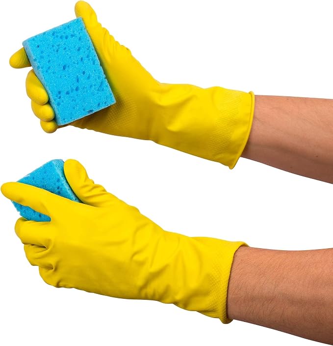 SteadMax 1 Pair Cleaning Gloves, Reusable Natural Rubber Dish Gloves, Latex Non-Slip Gloves for Kitchen, Household