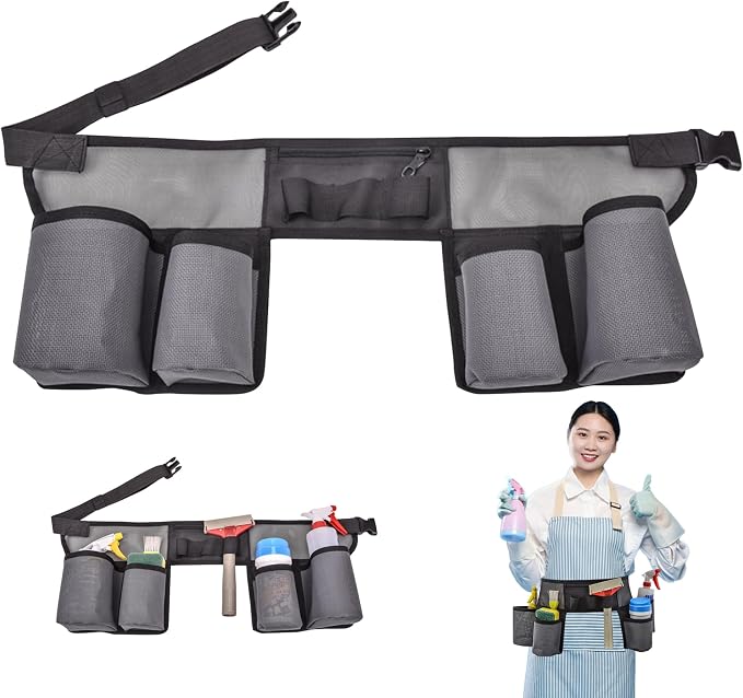 Window Cleaning Belt, Heavy Duty Nylon Window Cleaning Tools Pouch with 4 Pockets, Adjustable Waist Tools Bag, Portable Tool Belt for Custodial, Housekeeping, Cleaning & Gardening