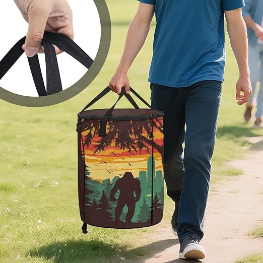 Sunset Bigfoot Camping Trash Can Collapsable Large Capacity Design Outdoor Trash Can with Lid Water Resistant Garbage Cans Easy to Use and Clean