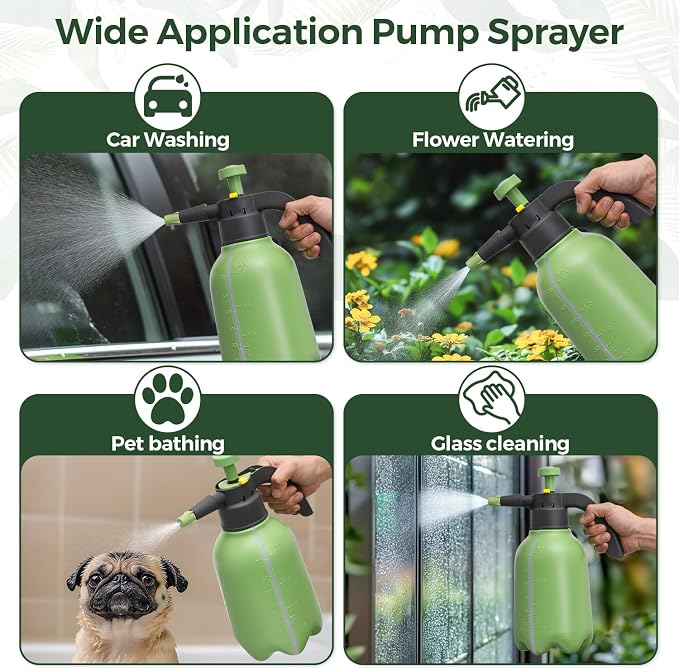 T4U Pump Sprayer 0.5 Gallon, Garden Spray Bottle with Short Nozzle | Hand pressure sprayer with adjustable brass nozzle for plant watering, lawn care, fertilizing, pest control and home cleaning