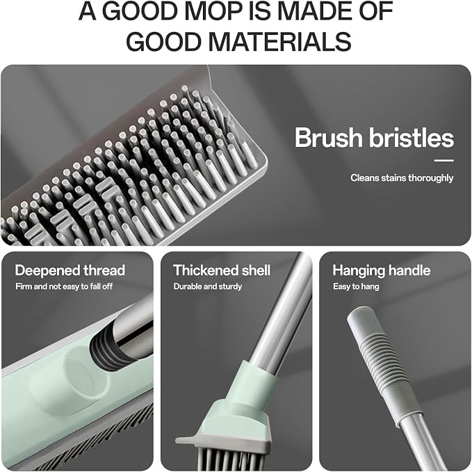 50" Carpet Rake Pet Hair Removal, Rubber Broom with Built-in Squeegee,Green | Multi-Surface Rubber Broom with Built in Squeegee Edge, Sweeps up Fur, Hair, and Debris on Tile, Wood, Vinyl, and Carpet