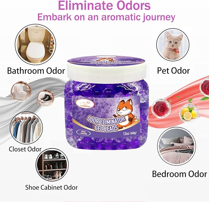 6 Pack Odor Eliminator Gel Beads, 12 oz, Scented Gel Air Freshener, Pet Odor Eliminator for Bathroom, Closet, Pet Area & RVs, Lasts 90 Days for Improved Home Fragrance, Fresh Lavender
