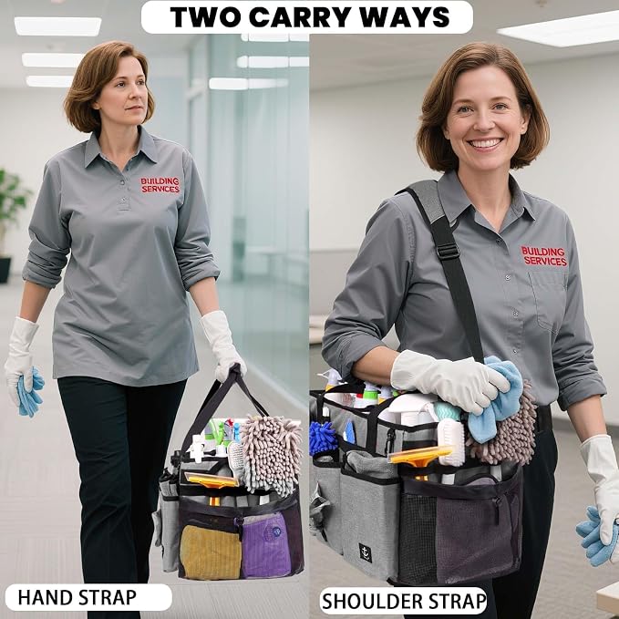Extra large Cleaning Caddy Bag Built-in hard plastic Aluminum foil lining | Waterproof nylon, aluminum foil lining, quick-drain PVC mesh bottom, for housekeepers