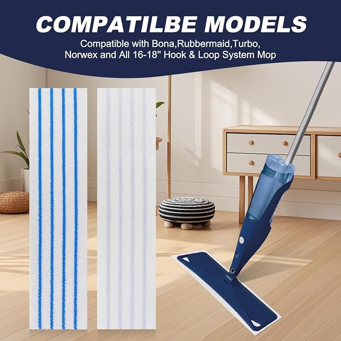 15 Pack Microfiber Disposable Mop Pads for Rubbermaid Quick Connect System Mop - Wet Dry Cleaning Replacement Mopping Pad for Bona,Turbo,Norwex and All 16 17 18'' Flat System Mops