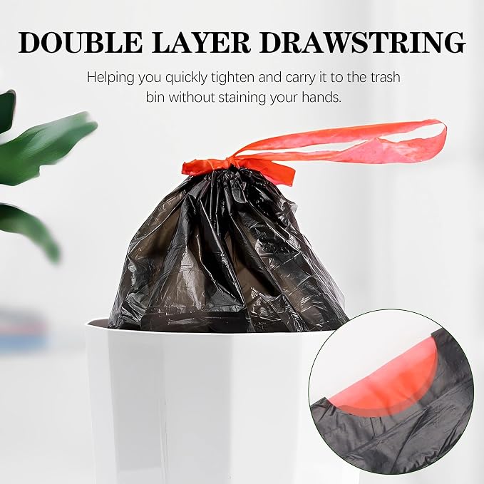 8 Gallon Trash Bags 120 Count, 0.8 Mil, Black, Unscented | Drawstring Can Liners for 30 Liter Waste Bins in Bathrooms, Offices, Kitchens and Everyday Household Use