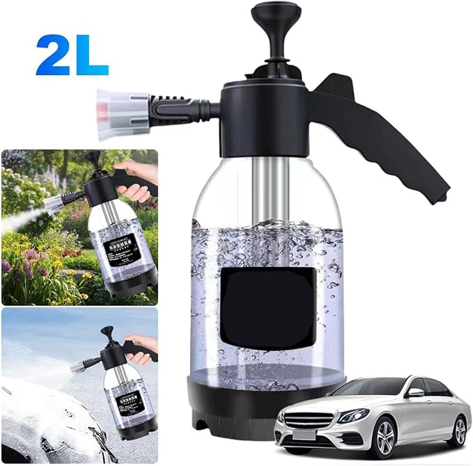 2L High Pressure Car Wash Sprayer, Hand Pressure Snow Foam Car Wash Sprayer, Foaming Sprayer, Hand Pressurized Soap Sprayer for Home Cleaning, Spraying Weeds, Car Detailing, Garden (A, One Size)