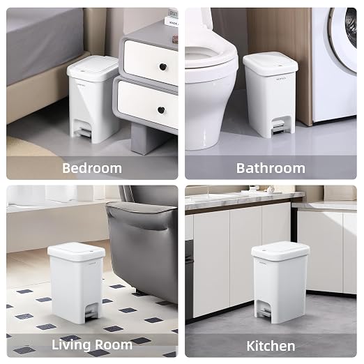 MOPALL 1.9 Gallon Small Bathroom Trash Can with Lid | Dual Opening Lid with Push Top & Foot Pedal, Hidden Inner Storage, Soft Close Design, Space-Saving for Bathroom & Under Sink
