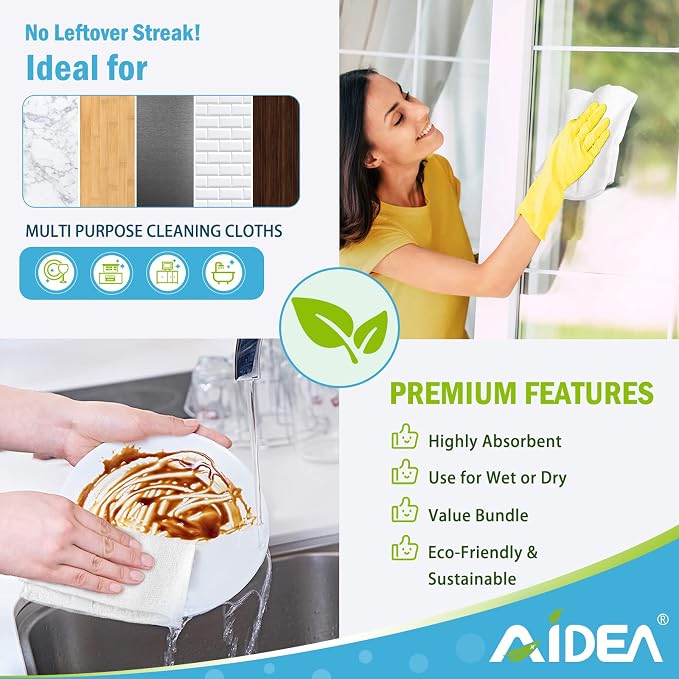 AIDEA White Microfiber Cleaning Cloth 20PK, Cleaning Rags, 11.5"x 11.5" | Microfiber Towel for Cars, Lint Free Cloth, Kitchen Towels Dusting Cloth, Wash Cloths, Dish Rags for Home, Kitchen