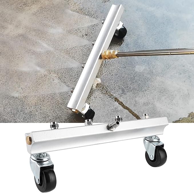 1/4 Inch Stainless Steel High Pressure Road Cleaning Nozzle, Pressure Washer Road Cleaner with 360° Rotating Rollers, Wide Spray Area for Driveways Decks Pools