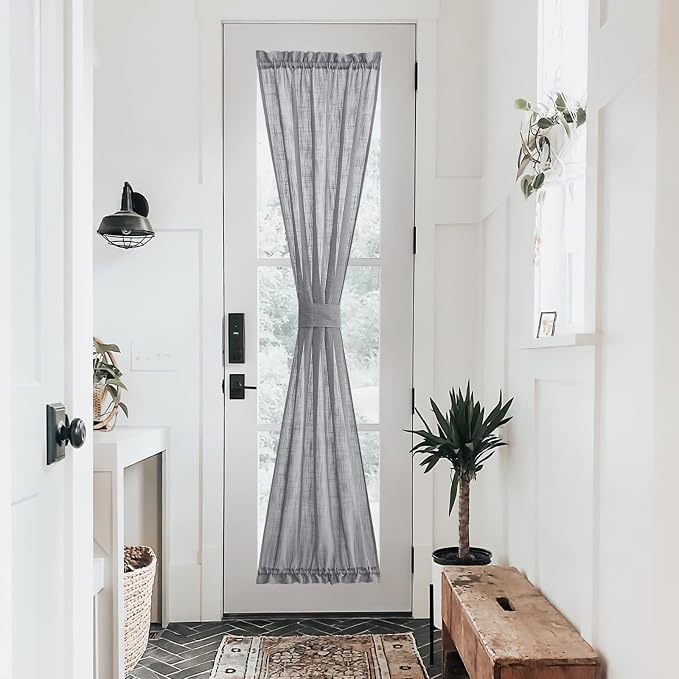 NICETOWN Sidelight Curtain for Front Door - French Door Curtain | Sheer French Panel with Tieback Linen Textured Window Cover (Dark Grey, 30 inches Wide x 72 inches Long, 1 Piece)