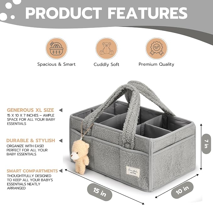 Baby Diaper Caddy Organizer with Handle, Boy & Girl Shower Gift Basket, Portable Diaper Storage Basket Bin for Wipes, Newborn Baby Essentials Registry Search Must Haves, Car Caddy Organizer