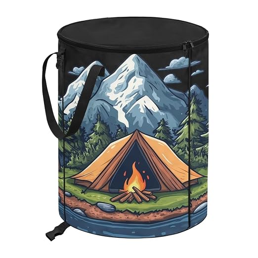 Mountain Tent Camping Trash Can 20 Gallon Foldable Trash Can with Zipped Lid Outdoor Garbage Bin for Camping, Picnic Large Storage Bin for Family Trip