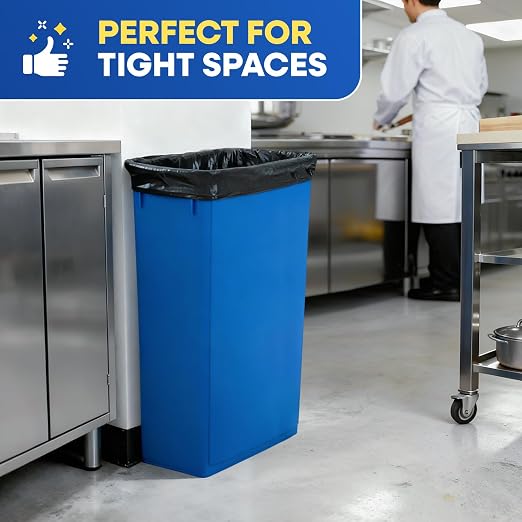 PLASTIC PRINCE 23 Gallon Slim Trash Can Kitchen, Commercial Tall Trash Bin Narrow, Rectangular Slim Jim Skinny Garbage Can for Home Garage Office Restaurant, Blue