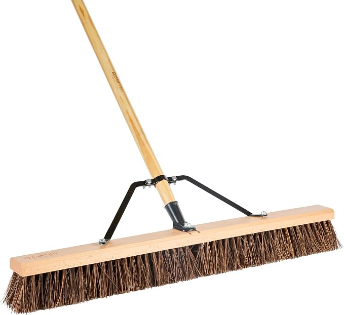 Restaurantware-Clean Tek Professional 30 Inch Push Broom, 1 Heavy-Duty Broom with 60â€ Handle - Palmyra Bristles, Use Indoor and Outdoor, Wooden, Commercial Use, for Deck, Driveway, Garage, Patio