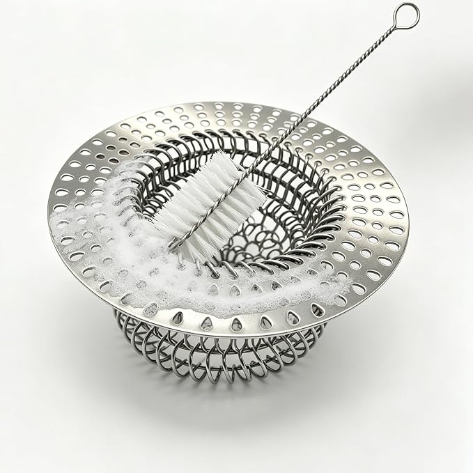 MAISHI 304 Stainless Steel Kitchen Sink Drain Strainer with Cleaning Brush, Flexible Mesh Sink Plug & Self-Cleaning Drain Basket, Reversible Anti-Clogging Kitchen Strainer for Sink (4.25 Inch)