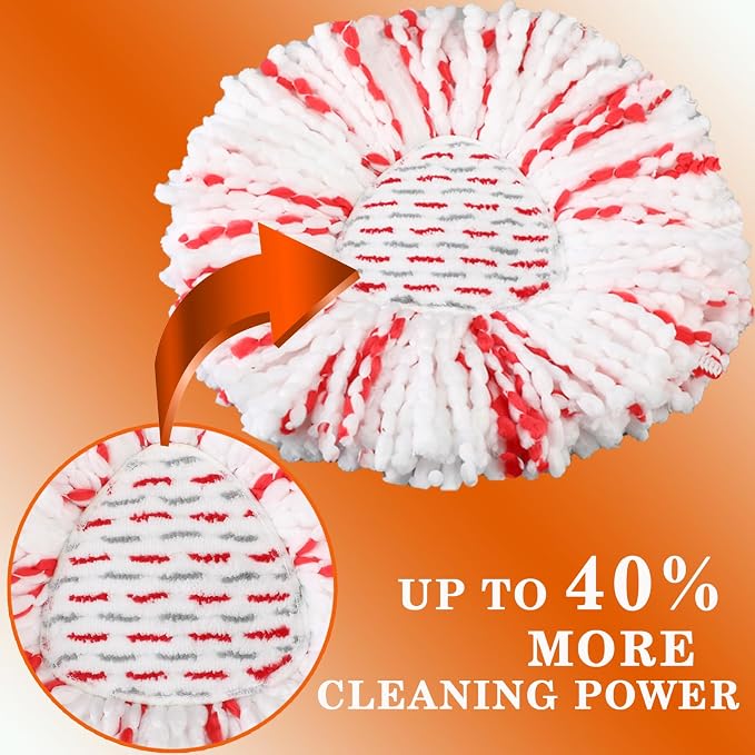 Mop Heads Replacement Handle Set for Ocedar Spin Mops EasyWring 1-Tank System, Includes 2 Microfiber Refills, 1 Chenille Head, 4-Section Iron 30-58" Mop Handle, 1 Scrub Brush, 1 Spin Base for O-Cedar